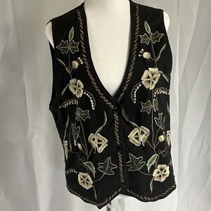 Vtg AGAPO Sz L Embroidered Button Down Sleeveless Cotton Vest BB Cottage Core